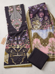 Black Viscose Rayon Unstitched Suit with Heavy Embroidery and Cotton Dupatta