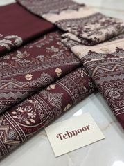 Maroon Printed Cotton Unstitched Suit with Blush Pink Dupatta