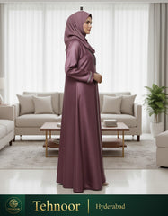 Rose Gold Satin Abaya with Chevron Beadwork