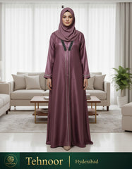 Rose Gold Satin Abaya with Chevron Beadwork