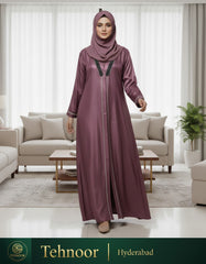 Rose Gold Satin Abaya with Chevron Beadwork