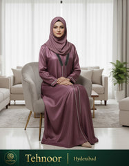 Rose Gold Satin Abaya with Chevron Beadwork