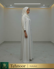 White Satin Crepe Abaya with Button Detail