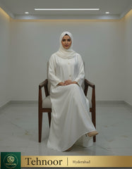 White Satin Crepe Abaya with Button Detail