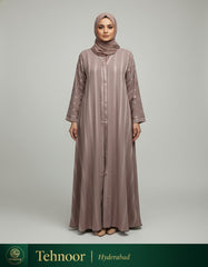 Light Brown Striped Nida Shimmer Open Abaya - Elegant Modest Outerwear