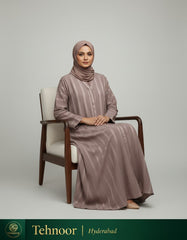 Light Brown Striped Nida Shimmer Open Abaya - Elegant Modest Outerwear