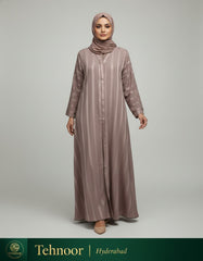 Light Brown Striped Nida Shimmer Open Abaya - Elegant Modest Outerwear