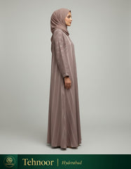 Light Brown Striped Nida Shimmer Open Abaya - Elegant Modest Outerwear