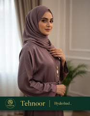 Shrug-Style Abaya with Glitter Trim, Belt & Silver Pendant Dark Sauve