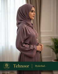 Shrug-Style Abaya with Glitter Trim, Belt & Silver Pendant Dark Sauve