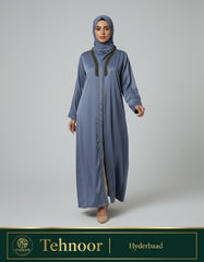 Blue Satin Abaya with Chevron Beadwork