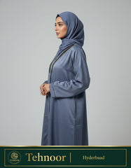 Blue Satin Abaya with Chevron Beadwork