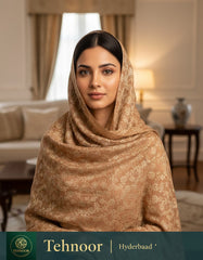 Tehnoor Women’s Premium Golden Brown Floral Pashmina Stole – Luxury Kashmiri Inspired Wrap