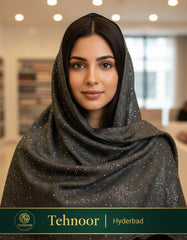 Tehnoor Women’s Charcoal Grey Embellished Pashmina Stole – Luxury Evening Wrap with Shimmer Details
