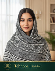 Tehnoor Women’s Monochrome Classic Paisley Stole – Luxury Black & White Kashmiri Inspired Wrap