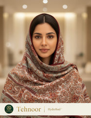 Tehnoor Women’s Heritage Rust & Ivory Paisley Stole – Luxury Kashmiri Inspired Jacquard Wrap