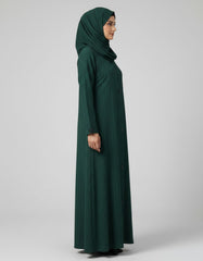 Emerald Green Ribbed Textured Abaya - Modern Front-Open Modest Cardigan with Geometric Triangle Accents - 54" Length