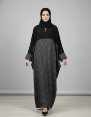 Tehnoor Midnight Onyx Butterfly Abaya – Premium Crepe & Printed Nida Kaftan with Tassel Detail – 54" Length, 31" Bust