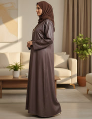 Brown Minimalist Stone-Work Abaya Without Hijab