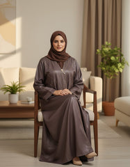 Brown Minimalist Stone-Work Abaya Without Hijab