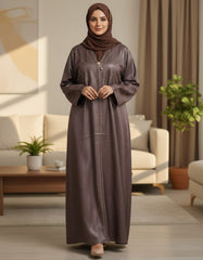 Brown Minimalist Stone-Work Abaya Without Hijab