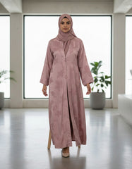 Tehnoor Dusty Rose Jacquard Abaya – Premium Embossed Floral Fabric – Open-Front Style – 54" Length, 24" Bust