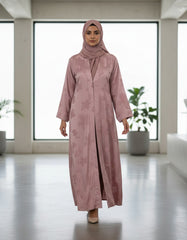Tehnoor Dusty Rose Jacquard Abaya – Premium Embossed Floral Fabric – Open-Front Style – 54" Length, 24" Bust