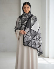 Tehnoor Graphite Geometry Stole for Women – 72 x 34 Inches | Elegant Hijab & Abaya Accessory | Silk‑Feel Polyester | Modest Fashion India