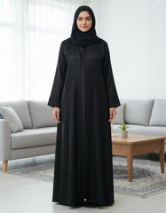 Classic Black Nida Abaya | Elegant Tonal Embroidery & Sleek Silhouette | Tehnoor