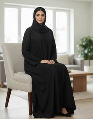 Exquisite Black Open Abaya | Intricate Tonal Floral Embroidery | Tehnoor