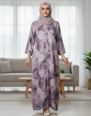 Elegant Lilac Watercolor Floral Abaya | Concealed Placket | Tehnoor