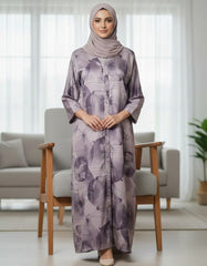 Elegant Lilac Watercolor Floral Abaya | Concealed Placket | Tehnoor