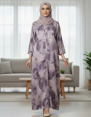 Elegant Lilac Watercolor Floral Abaya | Concealed Placket | Tehnoor
