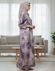 Elegant Lilac Watercolor Floral Abaya | Concealed Placket | Tehnoor