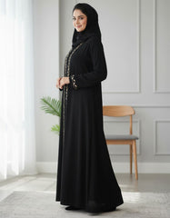 Tehnoor Noir Leaf Embroidered Abaya Subtle elegance woven in beige threads
