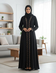 Tehnoor Noir Petal Embroidered Abaya Elegance redefined with soft pink artistry