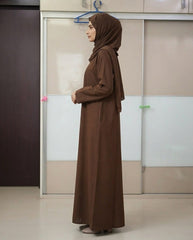 Elegant Brown A-Line Abaya with Lapel Collar | Premium Nida Fabric | Tehnoor