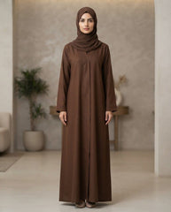 Elegant Brown A-Line Abaya with Lapel Collar | Premium Nida Fabric | Tehnoor