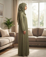 Olive Green Premium Fabric Abaya | Elegant Front‑Closed Modest Wear by Tehnoor