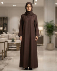 Elegant Coffee Brown A-Line Abaya with Lapel Collar | Premium Nida Fabric | Tehnoor