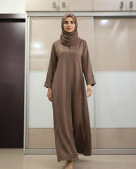 Elegant Taupe A-Line Abaya with Lapel Collar | Premium Nida Fabric | Tehnoor