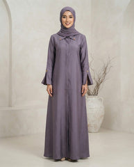 Elegant Purple Collared A-Line Abaya with Gold Accents | Premium Nida | Tehnoor