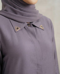 Elegant Purple Collared A-Line Abaya with Gold Accents | Premium Nida | Tehnoor