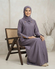 Elegant Purple Collared A-Line Abaya with Gold Accents | Premium Nida | Tehnoor