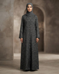 Charcoal Grey Nida Printed Abaya for Daily and Office Wear