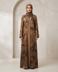 Bronze Brown Nida Floral Print Abaya for Daily and Party Wear