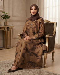 Bronze Brown Nida Floral Print Abaya for Daily and Party Wear