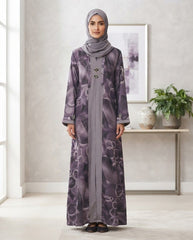 Dusty Mauve Nida Printed Abaya for Daily and Party Wear