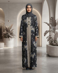 Midnight Black Nida Floral Print Abaya for Daily and Party Wear