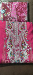 Magenta Pink Viscose Rayon Unstitched Suit with Heavy Embroidery and Cotton Dupatta